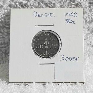 Circulated 1923 Belgian 50 Centimes Small 3 Over Coin Made of Nickel!!